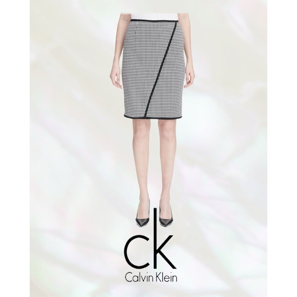 Calvin Klein Women's Petite Houndstooth Pencil Skirt (Black/White, 6 Petite)